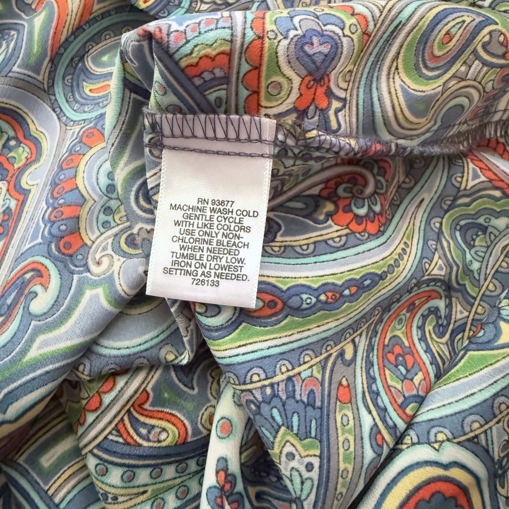 Liz Claiborne Petite‎ Paisley Split Neck Blouse Blue Orange Green PL Long Sleeve - Picture 11 of 11